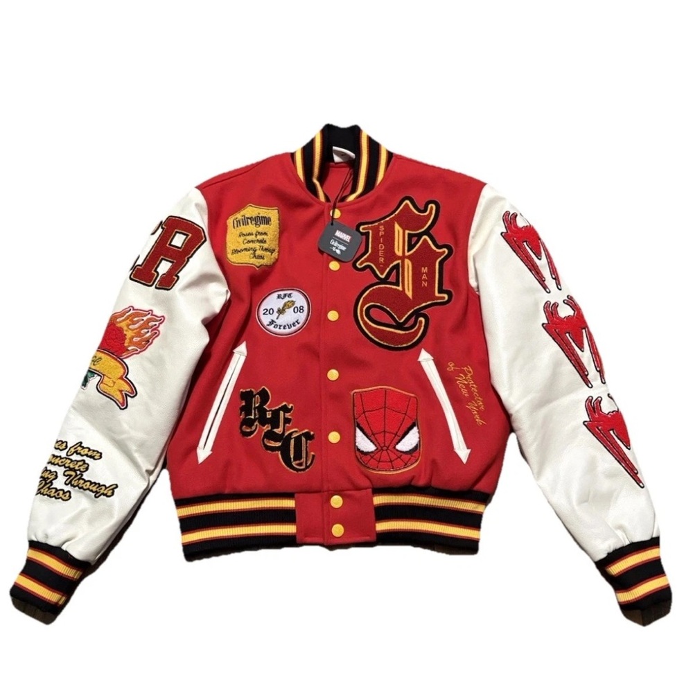 Men’s civil regime x spider-man collab heavyweight varsity jacket